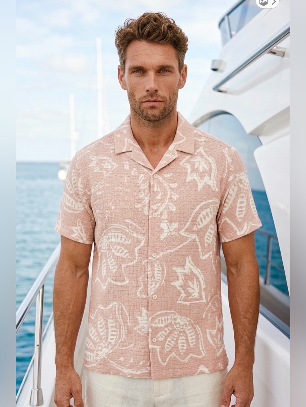 Common People Men's ‘Willis Gauze’Short-Sleeve Button-Up w/PinkBotanical Print S